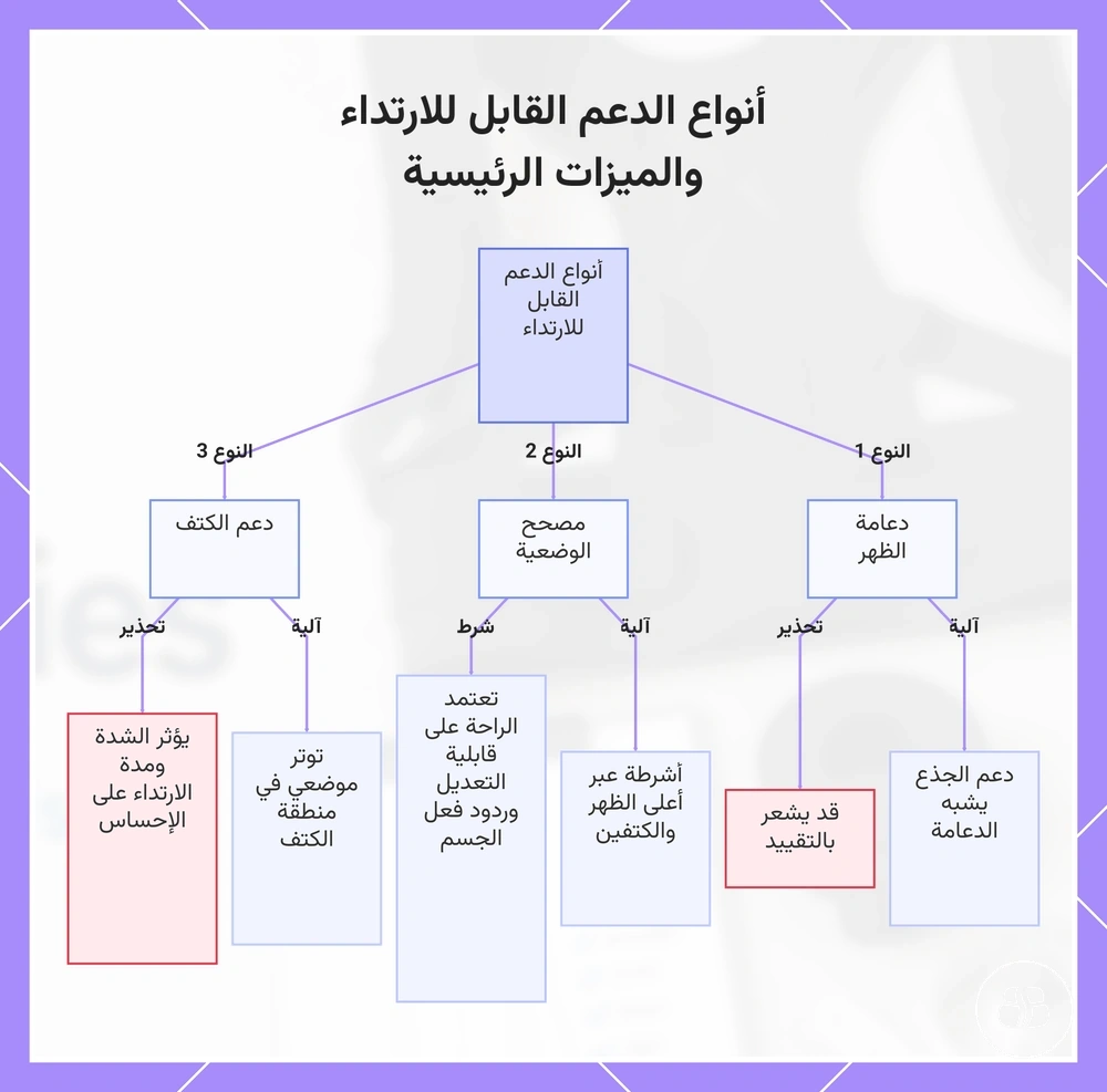 أنواع الدعم القابل للارتداء والميزات الرئيسية