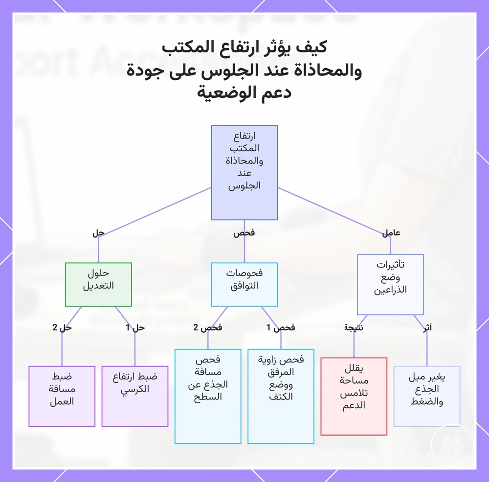 كيف يؤثر ارتفاع المكتب والمحاذاة عند الجلوس على جودة دعم الوضعية