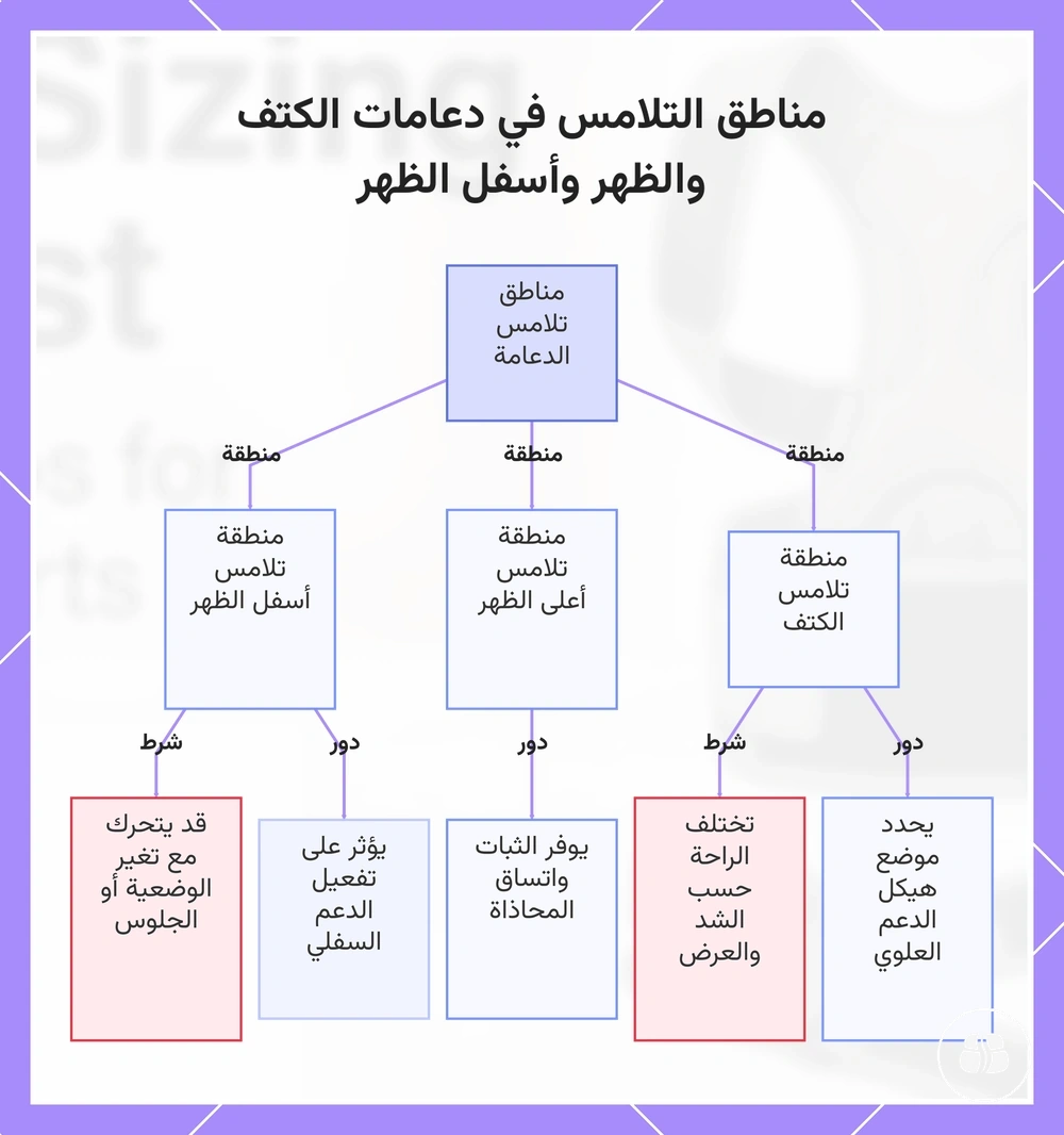 مناطق التلامس في دعامات الكتف والظهر وأسفل الظهر