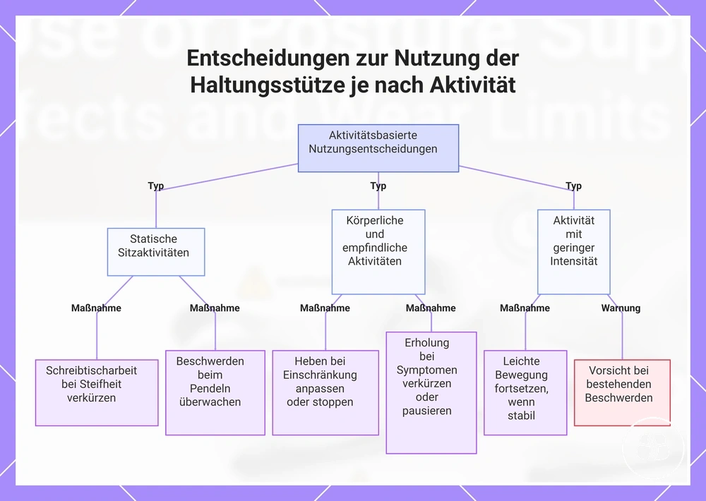 Entscheidungen zur Nutzung der Haltungsstütze je nach Aktivität