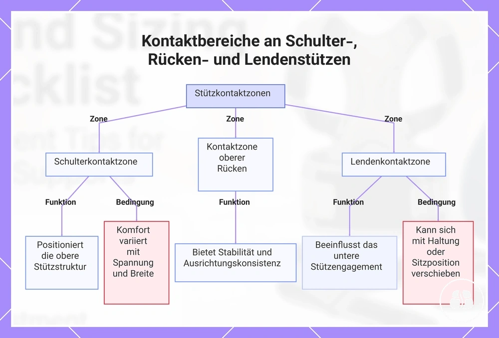 Kontaktbereiche an Schulter-, Rücken- und Lendenstützen
