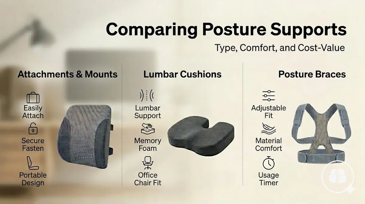 Comparing posture support accessories: Type, Comfort, and Cost-Value - image of posture support accessories