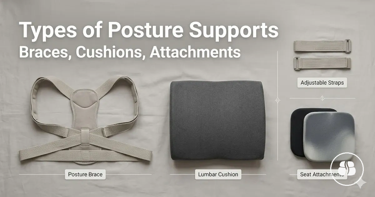 Types of posture support accessories: Braces, Cushions, and Attachments - image of posture support accessories