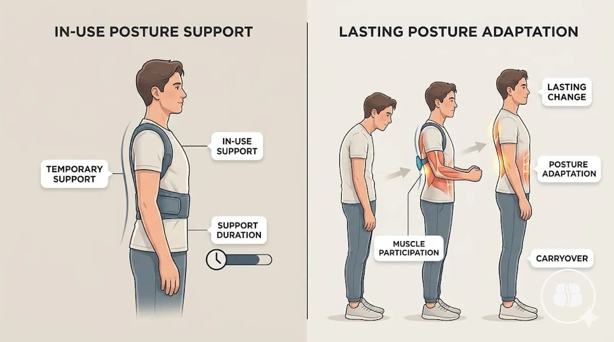 Comparación del concepto de apoyo postural temporal y cambio postural duradero en una ilustración limpia