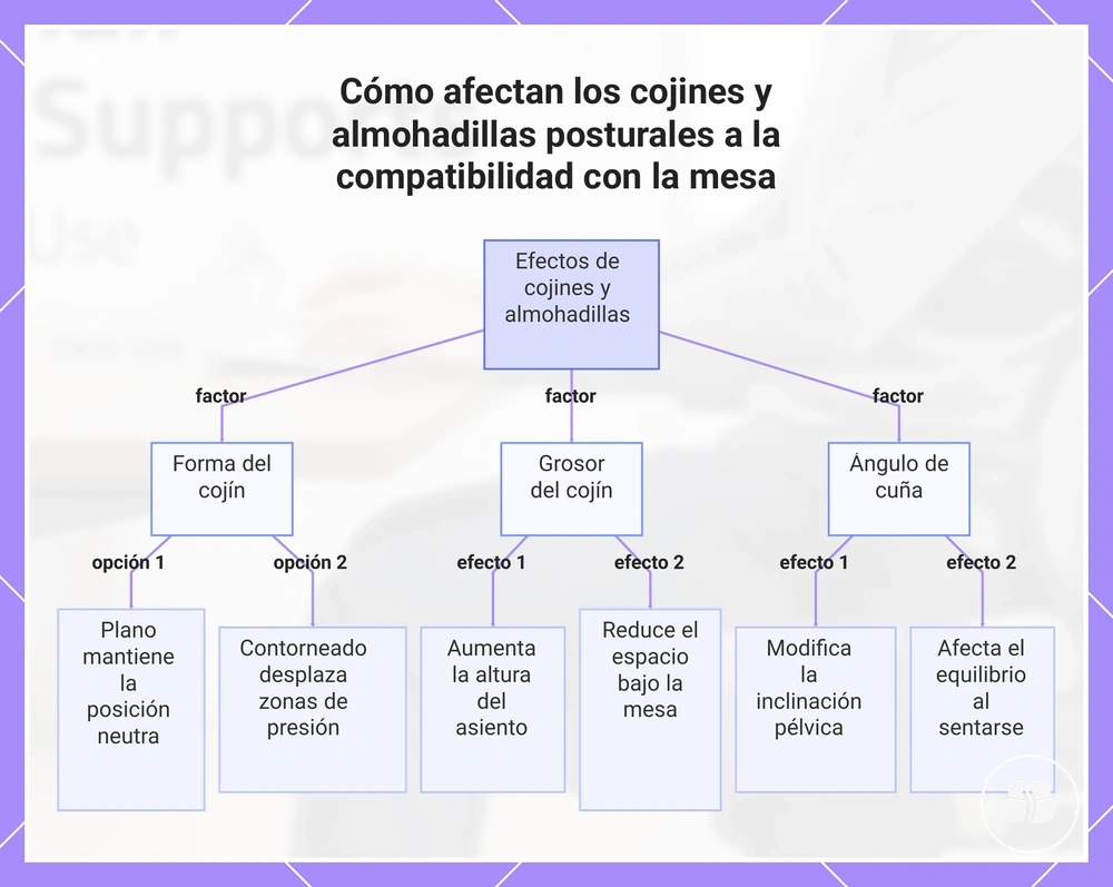 Cómo afectan los cojines y almohadillas posturales a la compatibilidad con la mesa