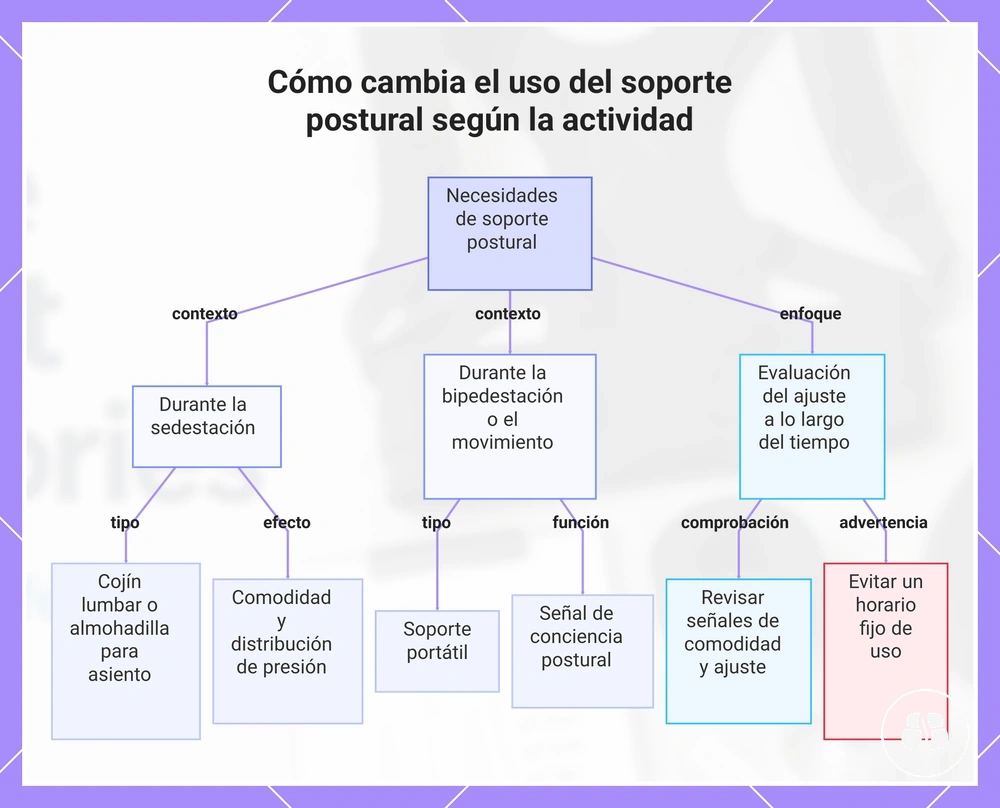 Cómo cambia el uso del soporte postural según la actividad