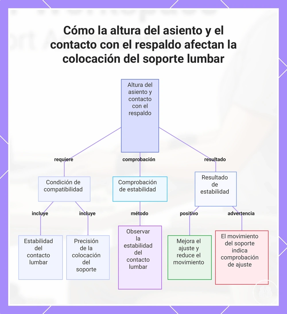 Cómo la altura del asiento y el contacto con el respaldo afectan la colocación del soporte lumbar