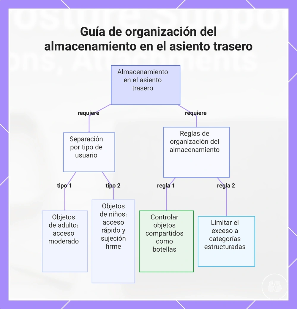 Guía de organización del almacenamiento en el asiento trasero