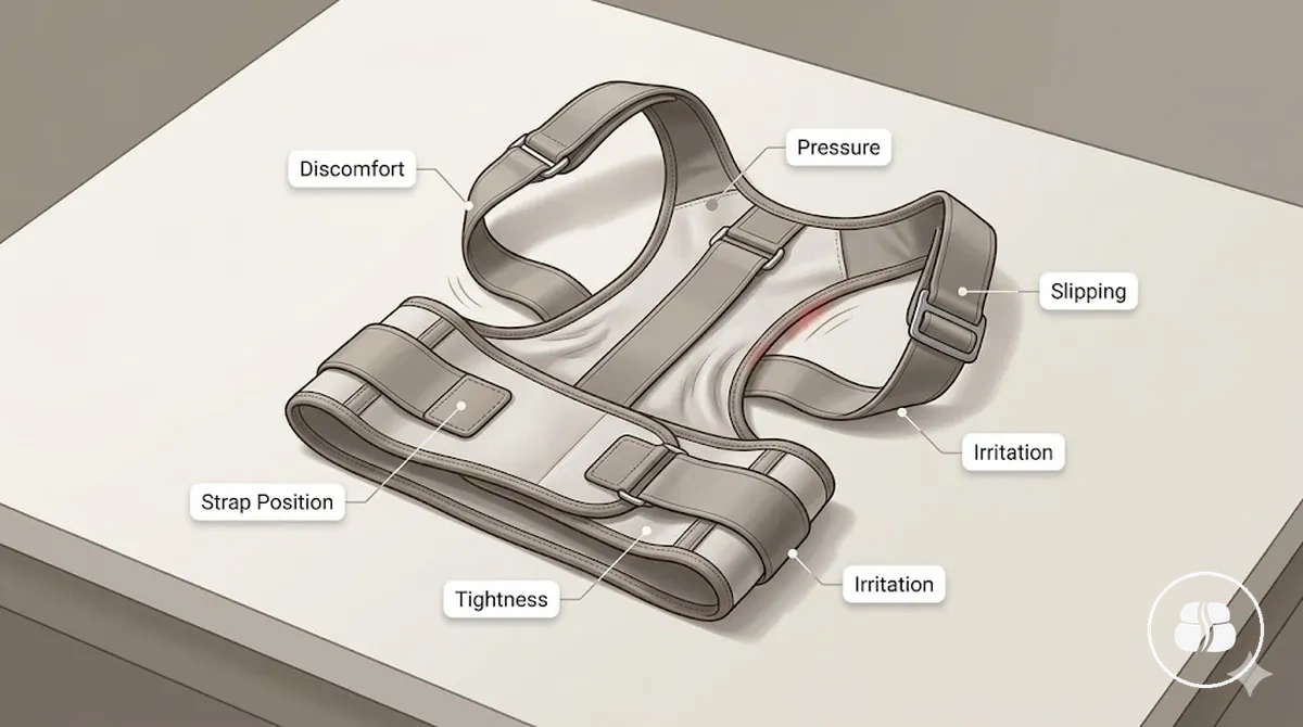 Señales de problemas en los accesorios de soporte postural agrupadas por sensación corporal y movimiento del soporte