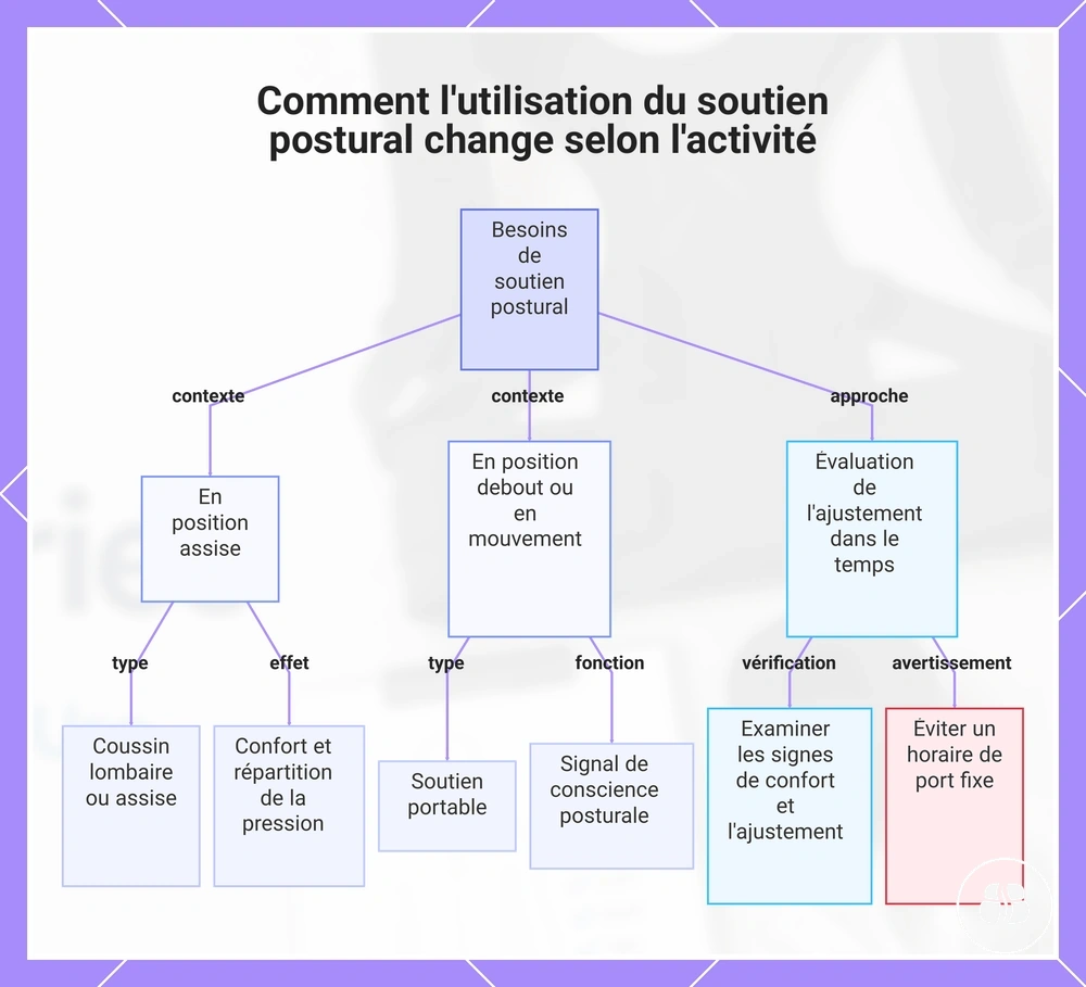 Comment l'utilisation du soutien postural change selon l'activité