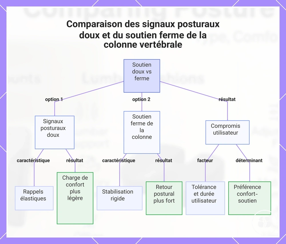 Comparaison des signaux posturaux doux et du soutien ferme de la colonne vertébrale