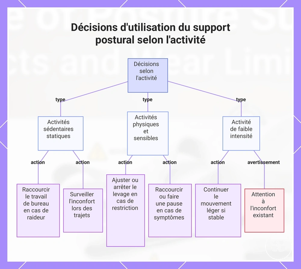 Décisions d'utilisation du support postural selon l'activité