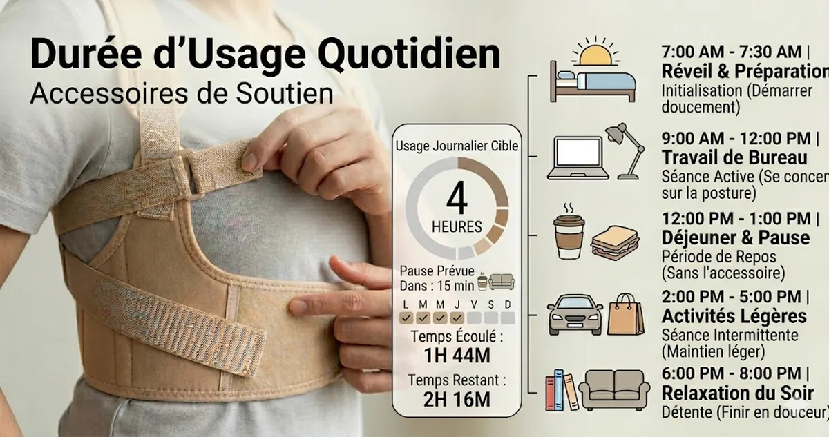 Durée et rythme d’usage quotidien des accessoires de soutien postural