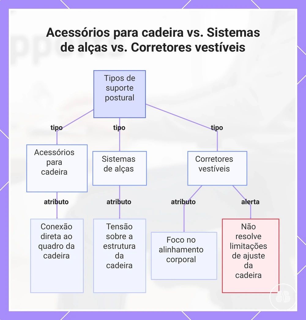 Acessórios para cadeira vs. Sistemas de alças vs. Corretores vestíveis