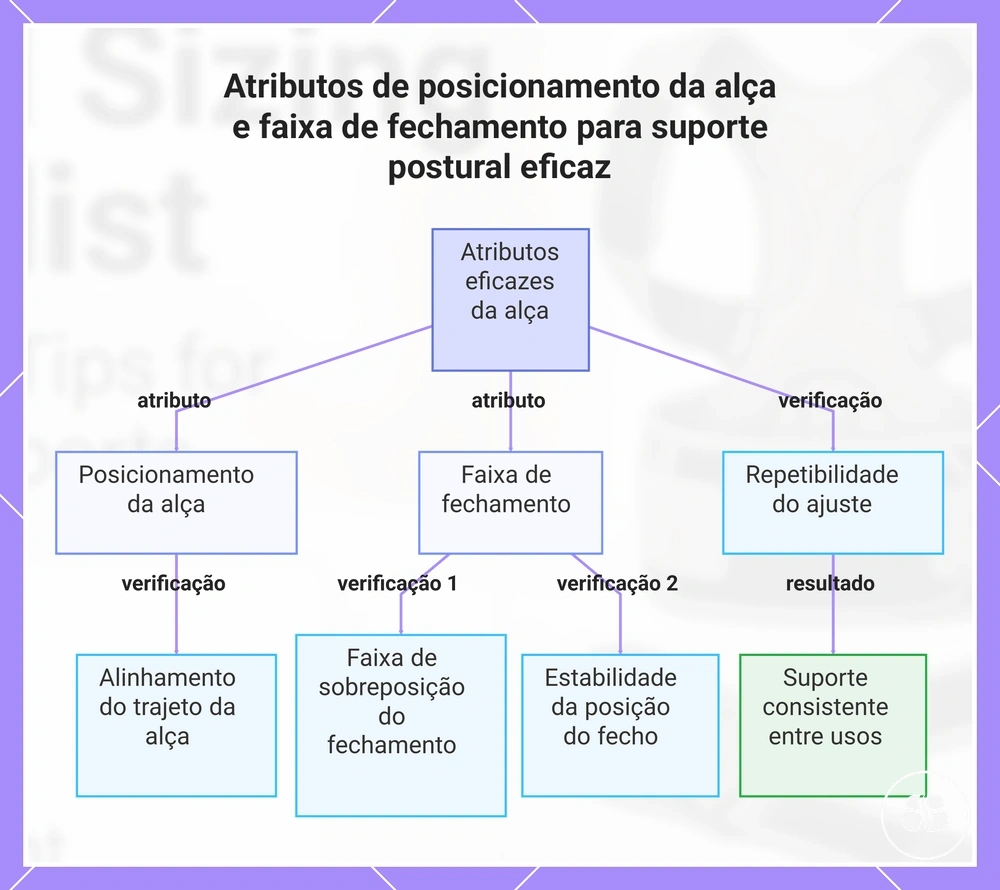 Atributos de posicionamento da alça e faixa de fechamento para suporte postural eficaz