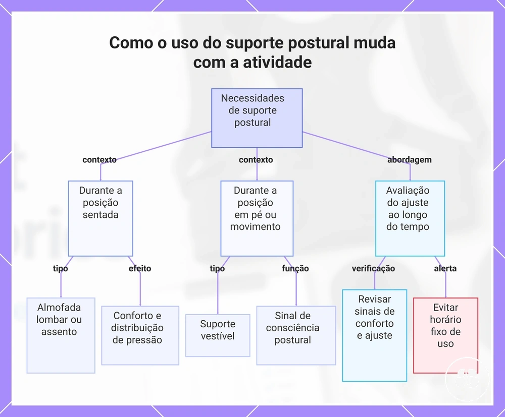 Como o uso do suporte postural muda com a atividade