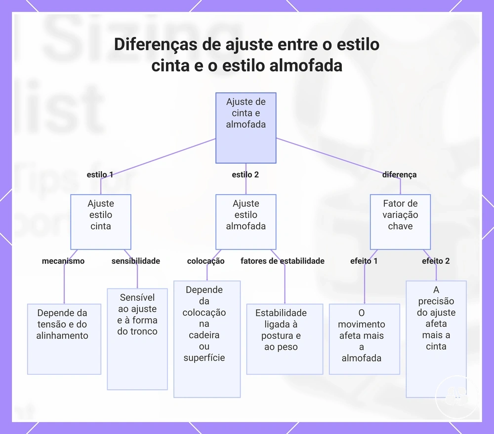 Diferenças de ajuste entre o estilo cinta e o estilo almofada