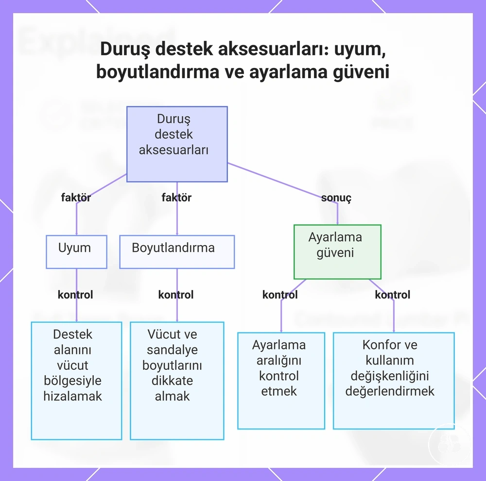 Duruş destek aksesuarları: uyum, boyutlandırma ve ayarlama güveni